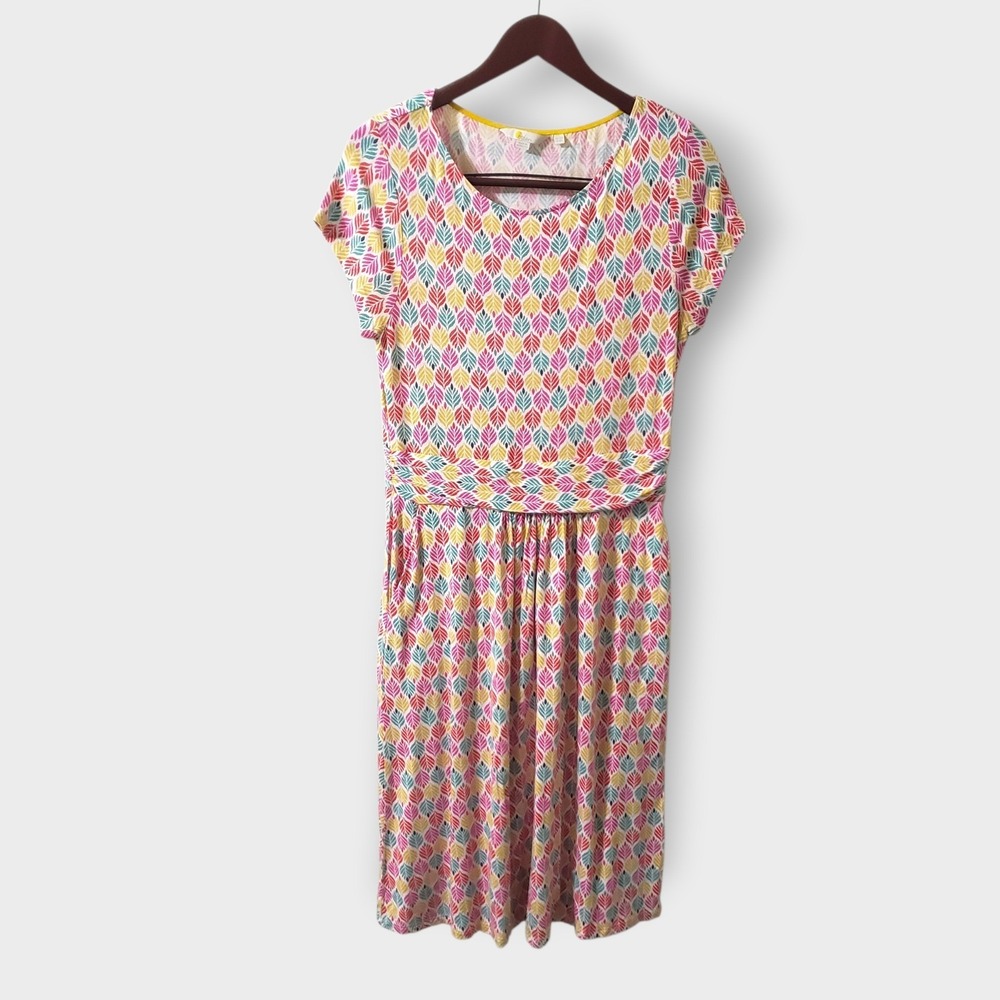 Boden Womens Amelie Multi Color Leaf Print Short Sleeve Jersey Dress Size US 8R
